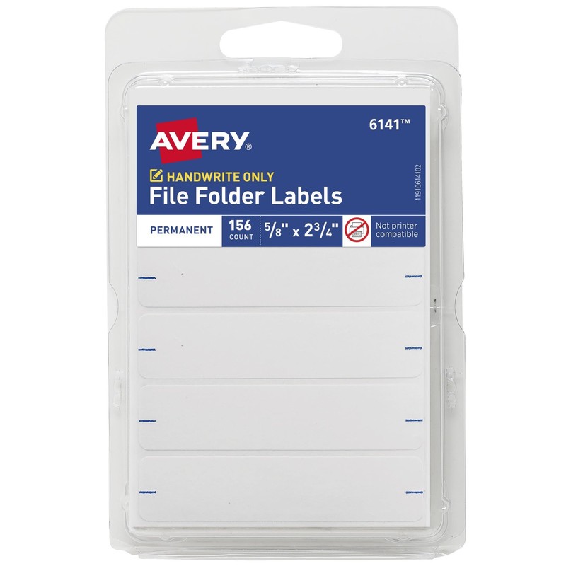File Folder Labels, 5/8″ X 2-3/4″, White, Non-Printable, 156 Blank Labels Total