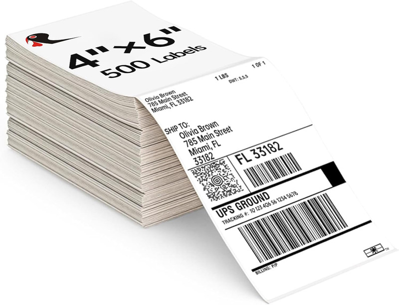 4X6 Thermal Labels 500/Stack, Shipping Thermal Labels 4X6 Fanfold Compatible wi