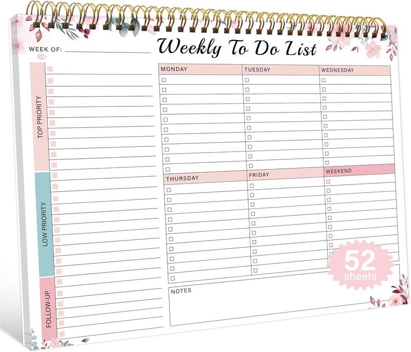 Kamoy Weekly To Do List Notepad with 52 Undated Sheets（8.5"×11"）- Undated W