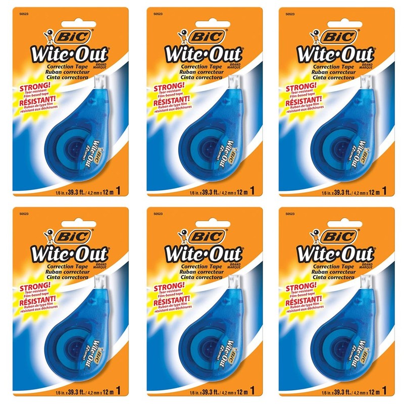 Pack of (6) New BIC Wite-Out Brand EZ Correct Correction Tape, 39.3 feet, White