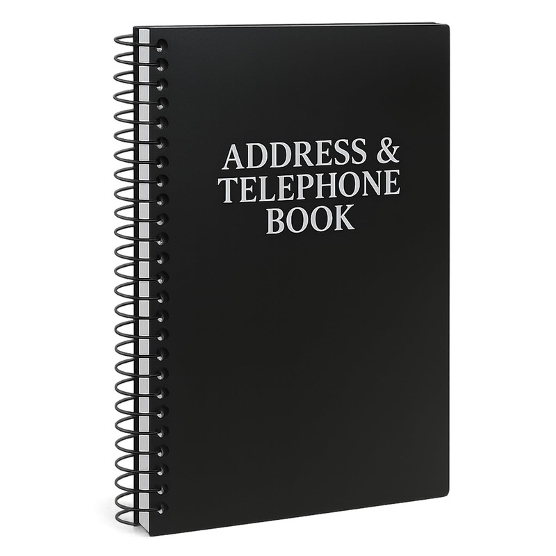 Iconikal Address Telephone Book, 8×5-Inch, Black, Spiral-Bound, Single, Black