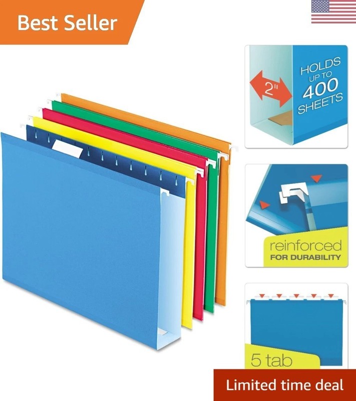 Durable Hanging File Folders with 2-Inch Expansion, Assorted Colors – 25 Per Box
