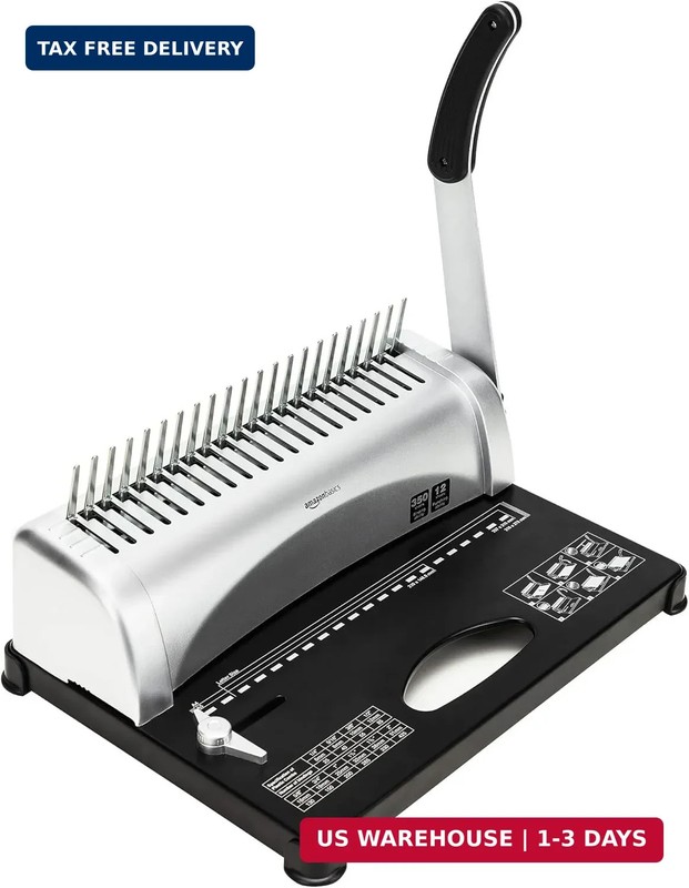Amazon Basics Comb Binding Machine, 350 Sheets Capacity, Punches 12 Sheets, for