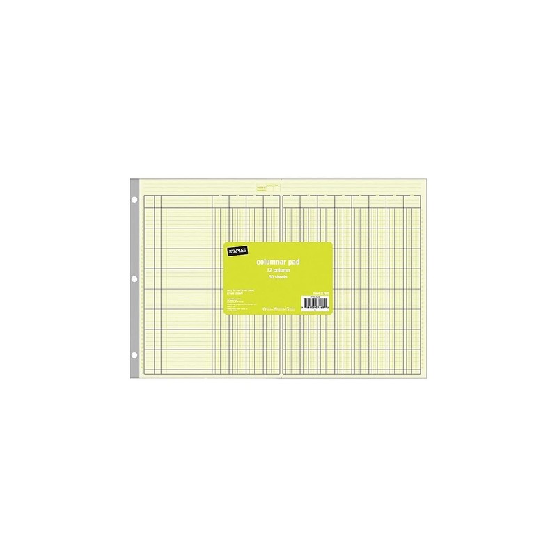 Staples® Columnar Book, 12 Columns, 16.31″ x 11″, Green, 50 Sheets/Book Green