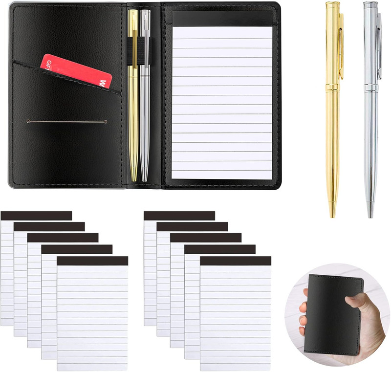13 Pieces Mini Pocket Notepad Set,Included Leather Pocket Notepad Holder,10 Pack