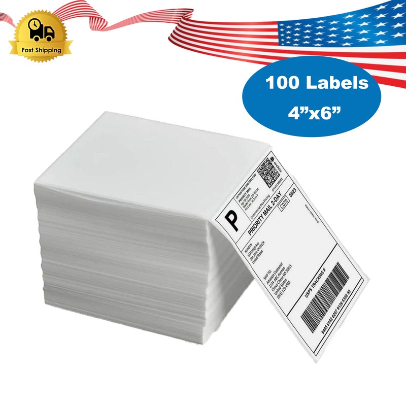 100 Fanfold Direct Thermal Shipping Labels Blank for Zebra and Rollo Printer 4×6
