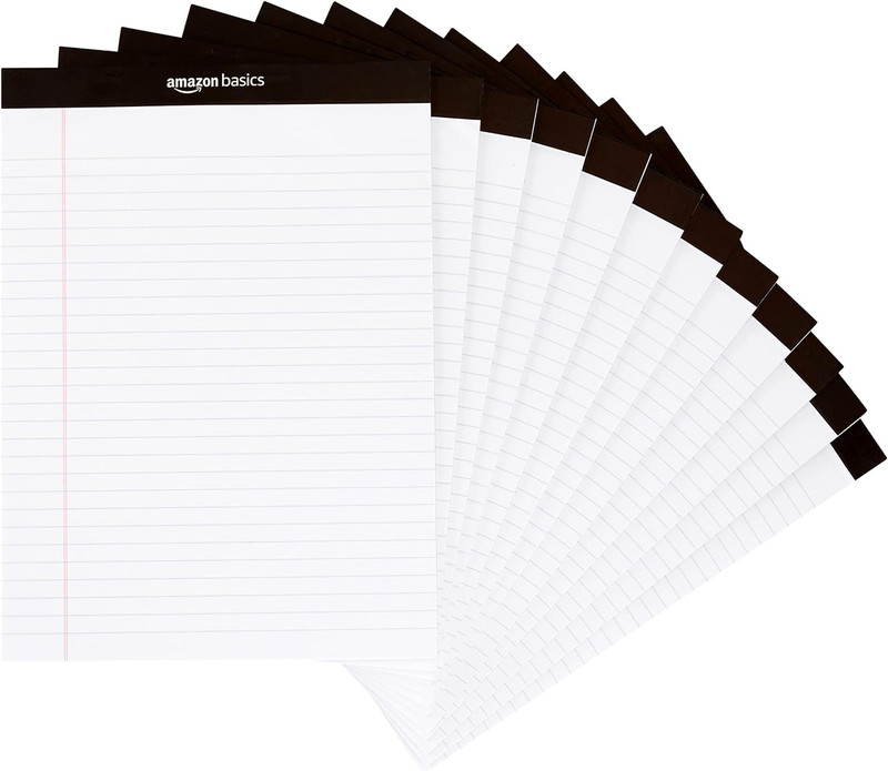 Wide Ruled Lined Writing Note Pads for Office Supplies, 8.5" X 11.75", White, 12