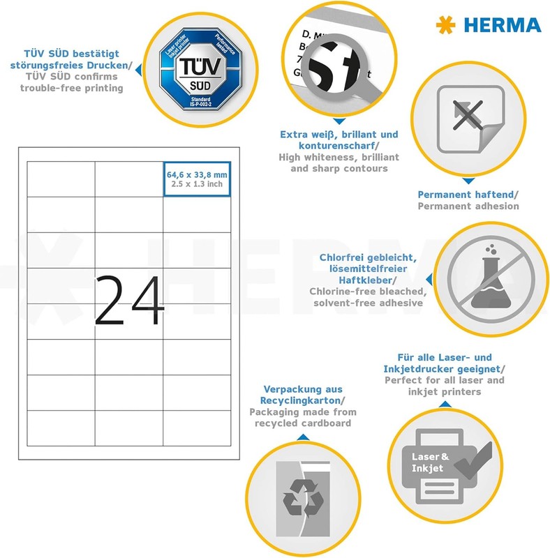 HERMA Self Adhesive Multi-Purpose Labels, 24 Labels Per A4 Sheet, 2400 Labels Fo gallery