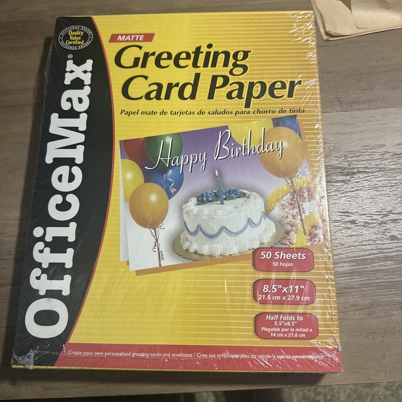 New, Office Max Matte Greeting Card Paper, 50 Sheets (Half Fold)