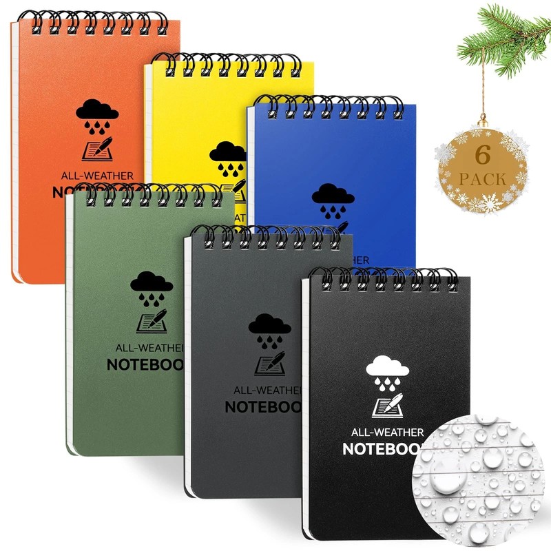 6 Pack Waterproof Notebook, 3 x 5 Pocket Notepad, Top-Spiral Weatherproof Not…