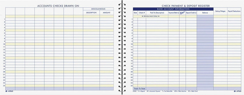 Adams Check Payment and Deposit Register, 8-1/2" X 11", 44 Pages (AFR60), White gallery