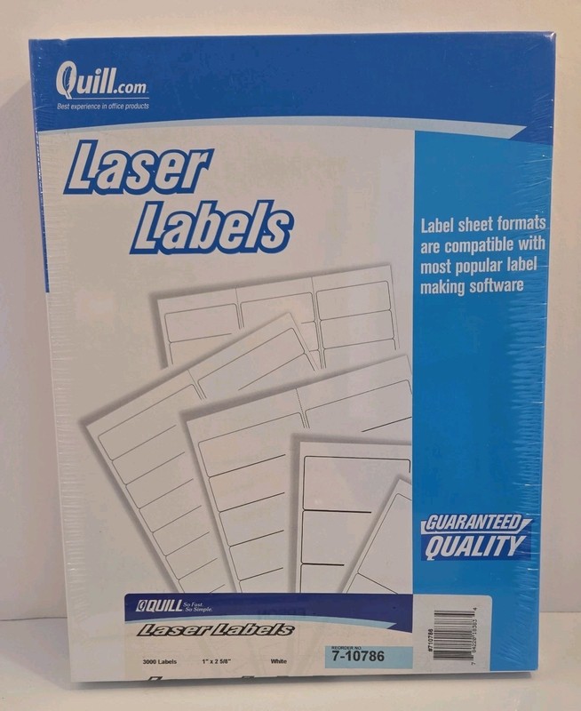 Quill Premium Ink Jet Labels Labels 3,000 1x2 5/8” #7-10786 Compatible SEALED
