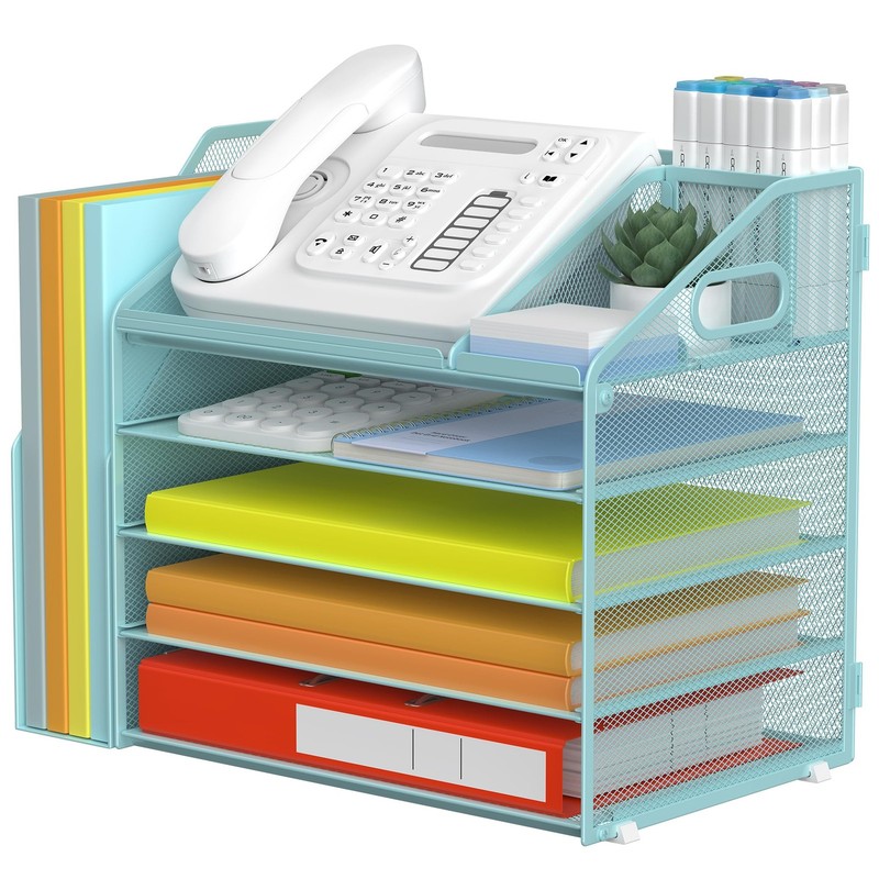 5 Tier Paper Letter Tray File Organizer, Mesh Desk File with Handle, Workspac…