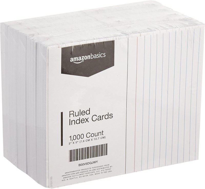 Amazon Basics Ruled Index Cards White 3×5 1000 Count
