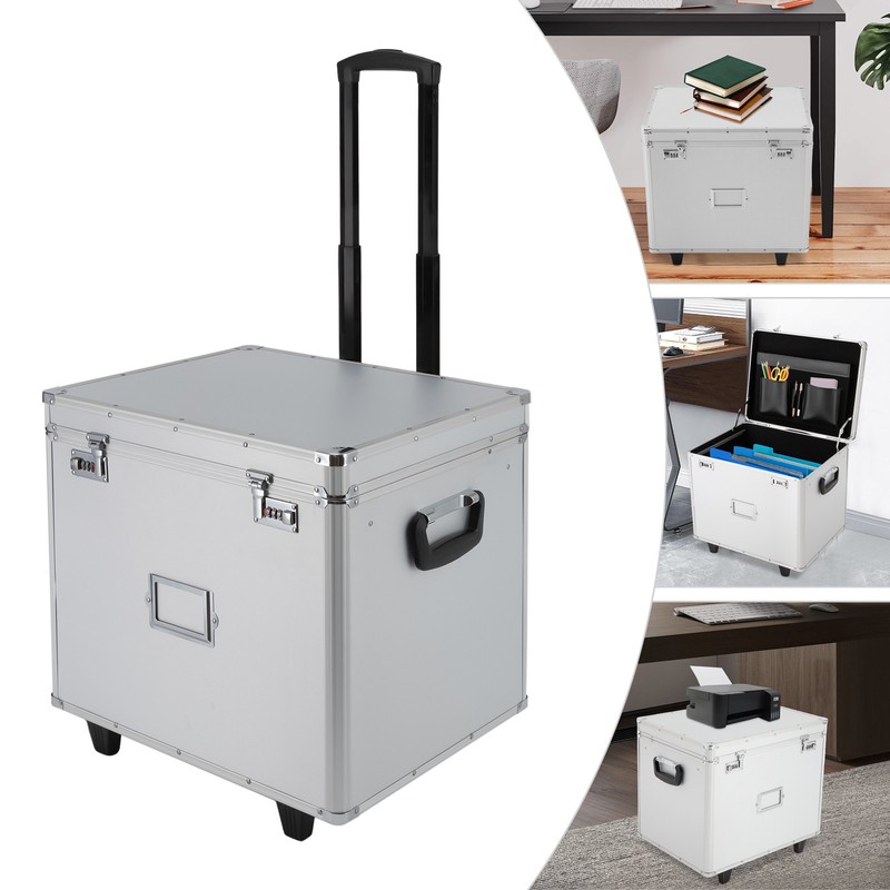 Waterproof Document Box Locking Mobile File Storage Organizer Aluminum Alloy
