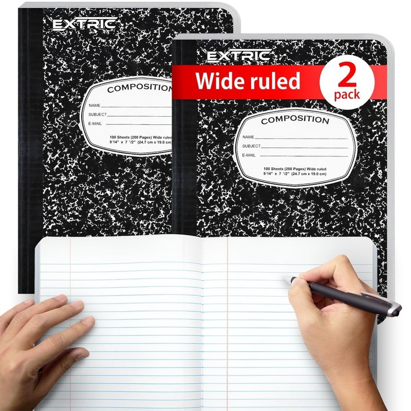 EXTRIC Composition Notebook College Ruled – 2 Pack 2 Pack, Black