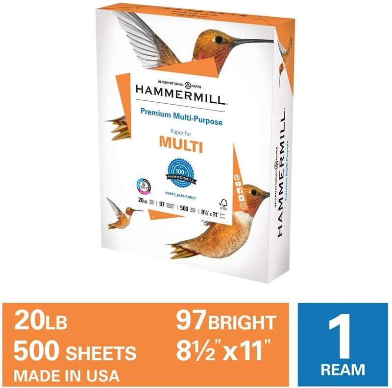 Hammermill Premium Multi-Purpose Copy Paper, 20lb., 8.5×11, 1 Ream, 500 Sheets