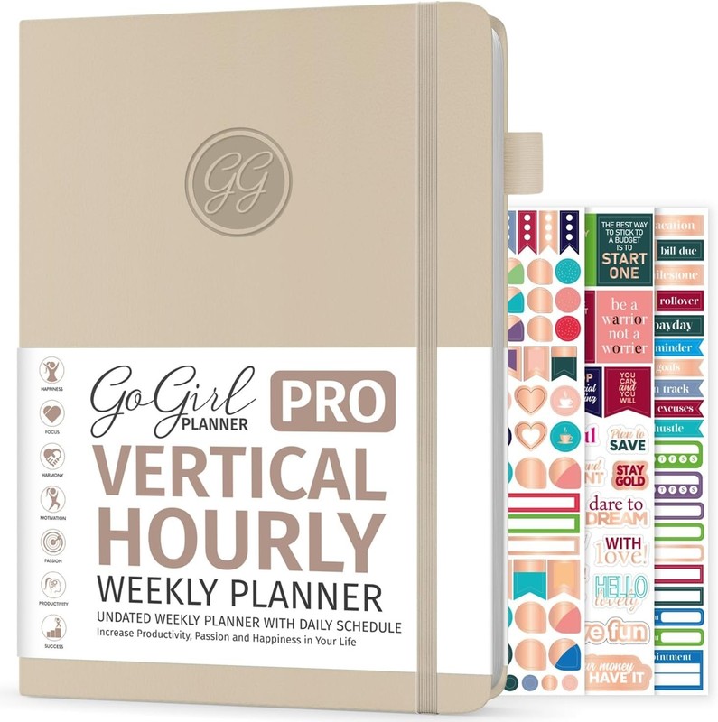 Undated Hourly Planner Weekly Daily Schedule Organizer Hardcover Seashell