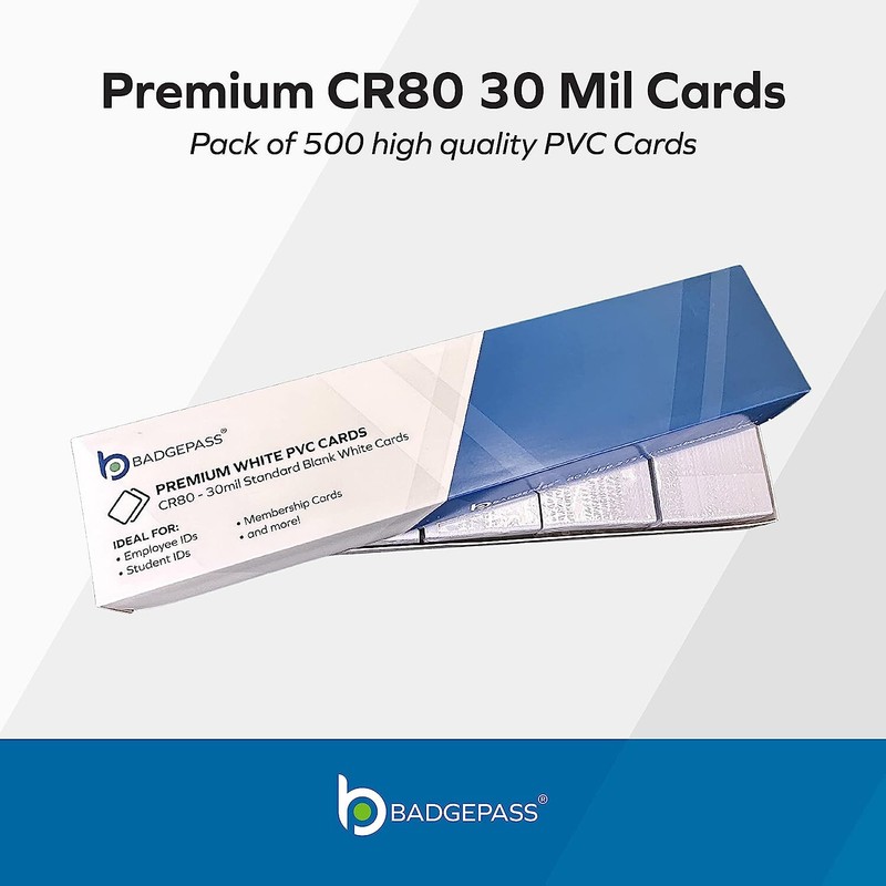 BadgePass Premium Blank PVC Cards for ID Card Printers - Pack of 500 - Graphic Q gallery