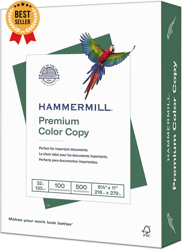 Premium Color Printer Copy Paper 32lb 8.5x11 Inch 500 Sheets 100 Bright White
