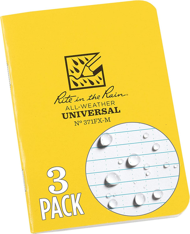 Weatherproof Mini Stapled Notebook, 3.25″ X 4.625″, Yellow Cover, Universal Patt