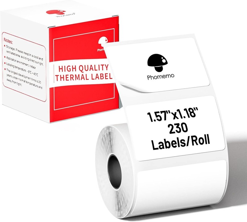 Multipurpose Thermal Labels Roll - 1.57"x1.18", Black on White, 230 Labels
