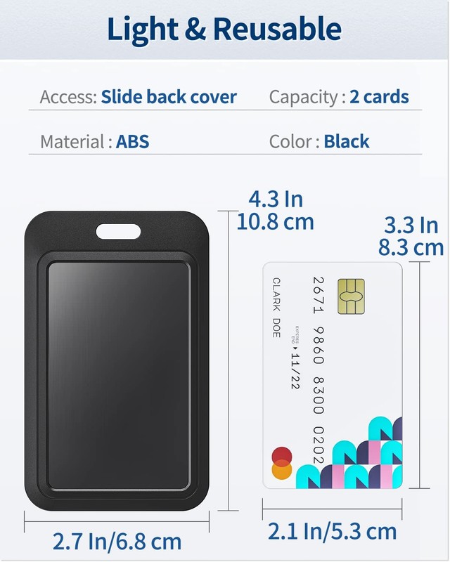 Uniclife 3 Pack Sliding ID Badge Holder Hard Black Vertical 3 Pack, gallery