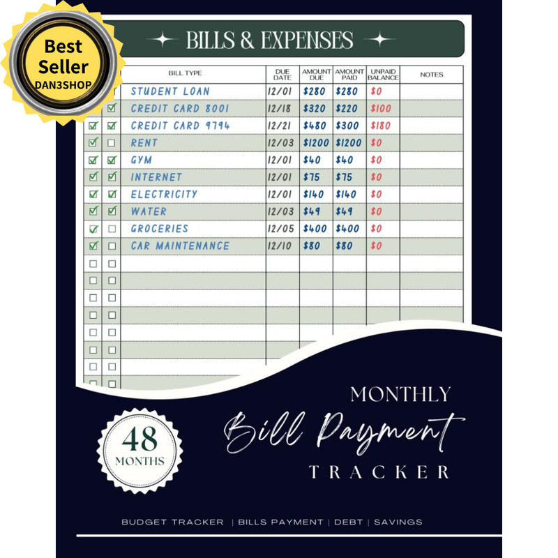 Monthly Bill Payment Tracker Notebook Bills Income Debt and Savings tracker a... gallery