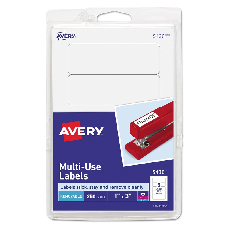 Avery® Removable Multi-Use Labels, 1 x 3, White, 250/Pack