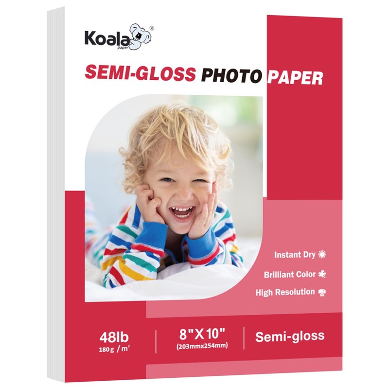 Koala Semi-Gloss Photo Paper 8X10 Inches 100 Sheets for Inkjet 8″X10″, white