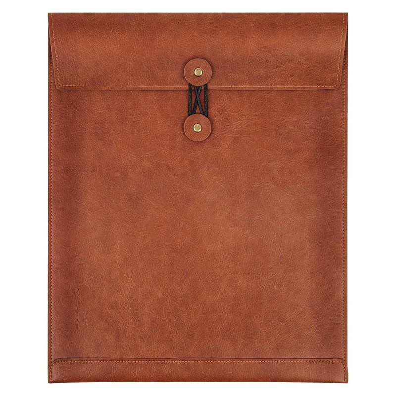 1 PCS Brown PU Leather File Folder Document Holder String Tie Laptop Sleeve A4