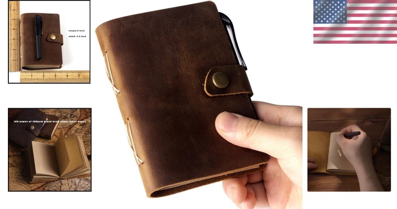 Stylish Refillable Leather Journal - Compact Pocket Notebook with Lock & Pen gallery