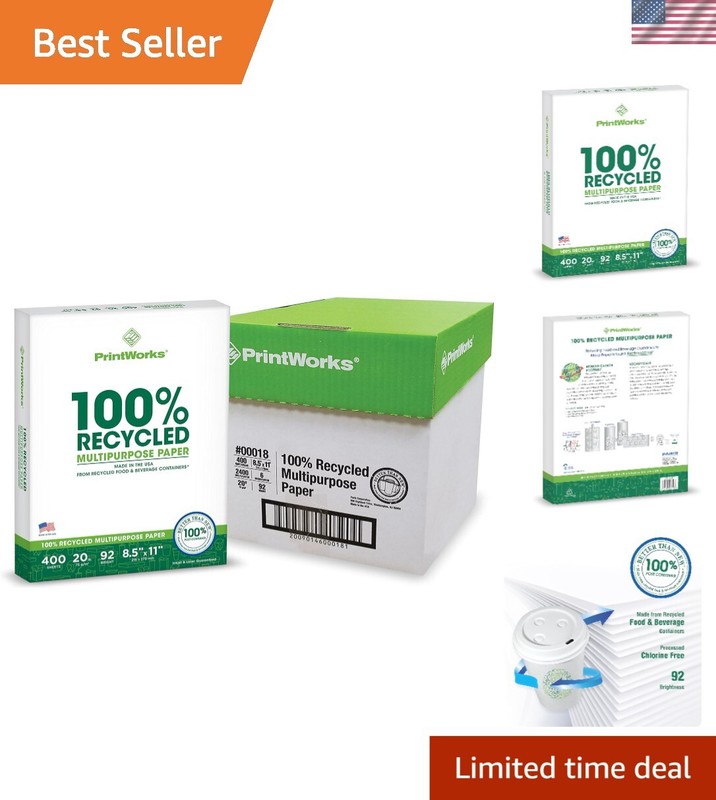 Premium 100% Recycled Multipurpose Paper - 20 lb, 92 Bright, USA Made, 6 Reams