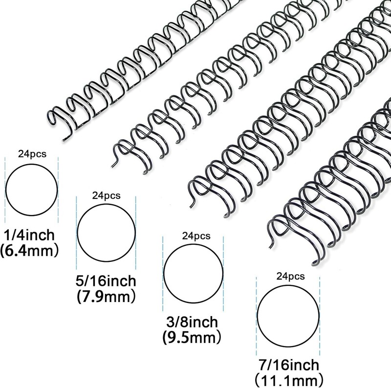 Double Loop Binding Wires, Mixed Sizes (1/4", 5/16", 3/8", 7/16"), 3:1 Pitch ... gallery