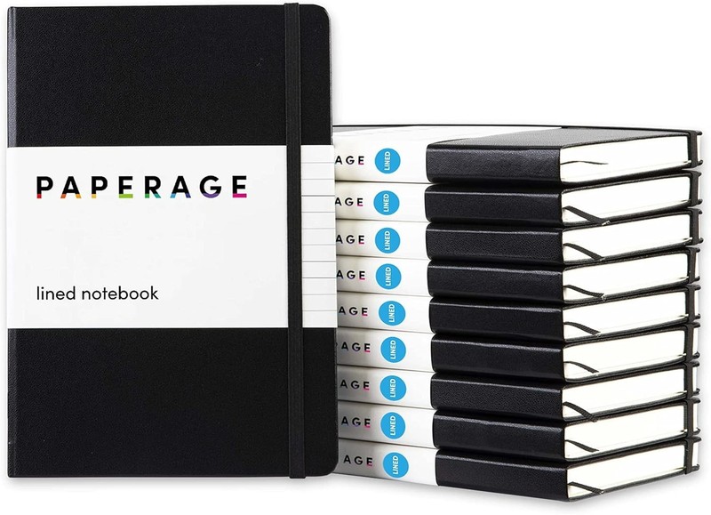 Lined Journal Notebooks, 10 Pack, (Black), 160 Pages, Medium 5.6 Inches X 8 Inch