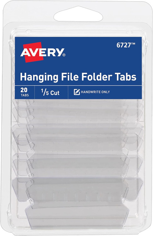 Hanging File Folder Tabs and Inserts, 1/5 Cut, Clear, 20 File Folder Tabs and In gallery