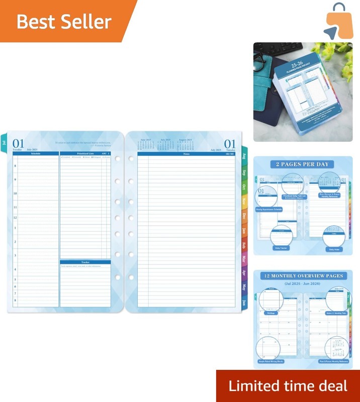 Two Page Daily and Monthly Planner Refills (Jul 2025 – Jun 2026) – A5 Format