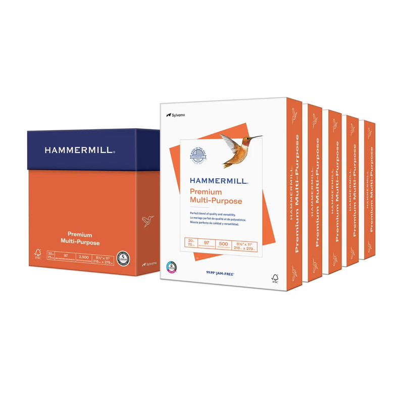 Hammermill 20 lb Premium Multipurpose Copy Paper 8.5″ x11″ 5 Ream White -105910C