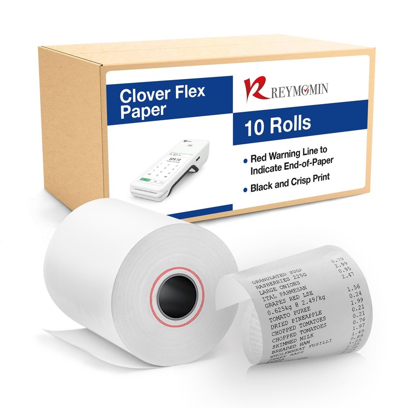 Clover Flex Paper Rolls - 10 - 2 1/4'’ x 50’- 48 GSM Flex, White