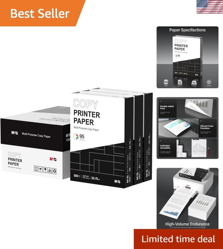Multipurpose Copy Printer Paper, 8.5 x 11, 20lb, 3 Ream 1500 Sheets, 95 Brigh…