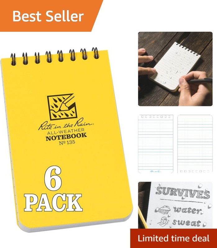 Weatherproof Top Spiral Notebook Set – 3″x5″ Yellow, 6 Pack for Outdoor Use