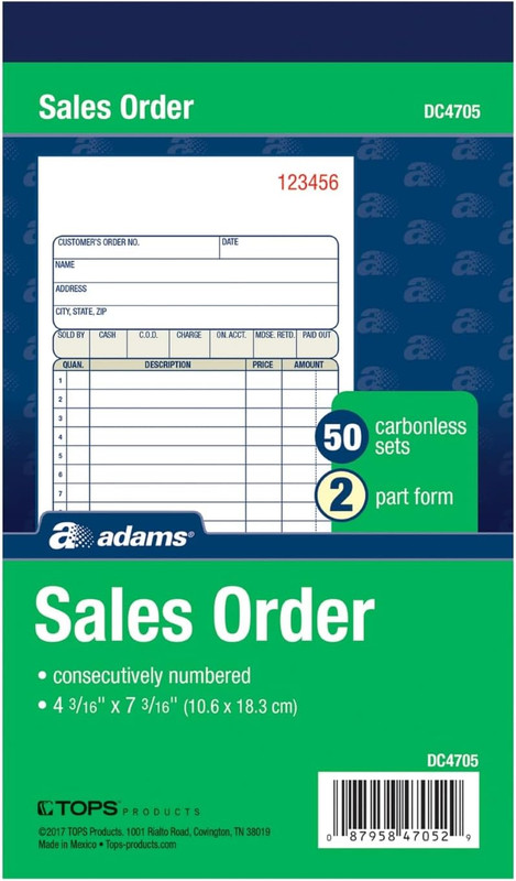 Sales Order Book, 2-Part, Carbonless, White/Canary, 4-3/16 X 7-3/16 Inches, 50 S