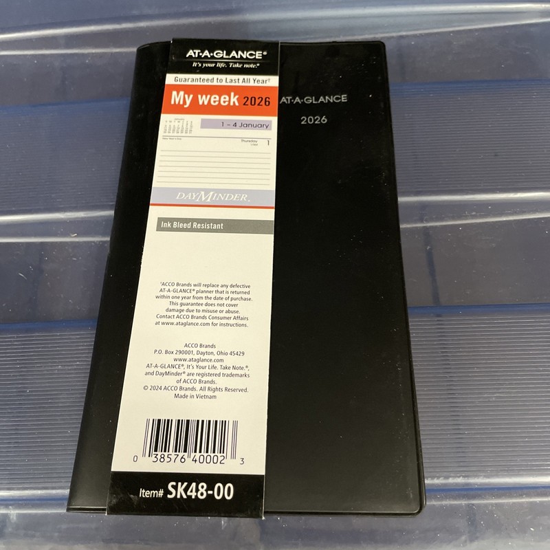 AT-A-GLANCE DayMinder 2026 Weekly Planner Black Pocket 3 1/2 x 6 SK480026