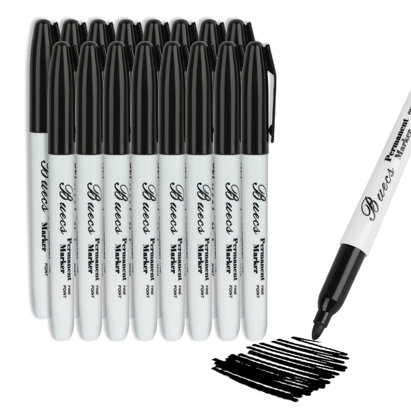Permanent Markers, 128 Count Black Permanent Markers, Fine Point, Waterproof ...