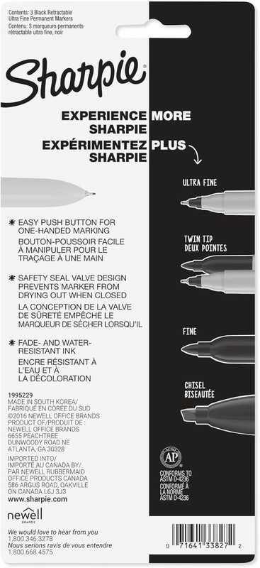 Sharpie Retractable Permanent Markers, Ultra Fine Point, Black, 3 Count gallery