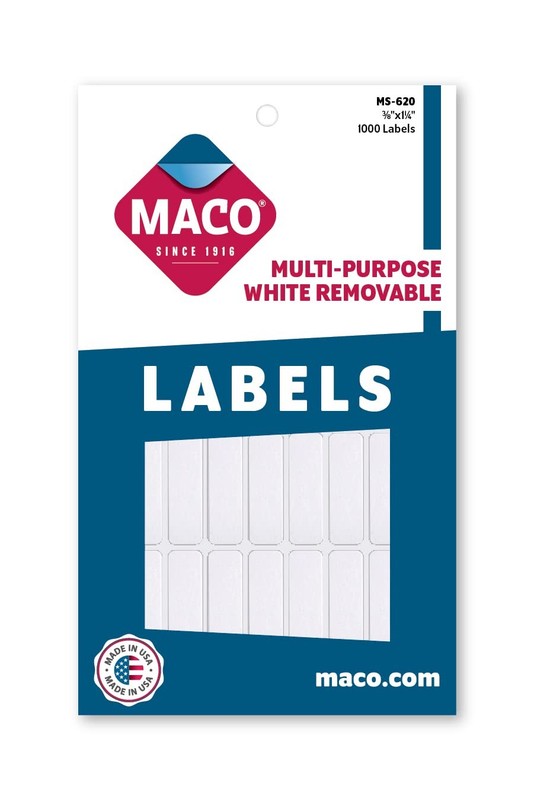 MACO 3 8 x 1 1 4 Inch White Rectangular Labels 1000 Labels Removable Adhesive