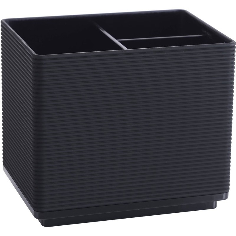 Soft Touch Black Ribbed Plastic Organizer with 3 Compartments for Storage