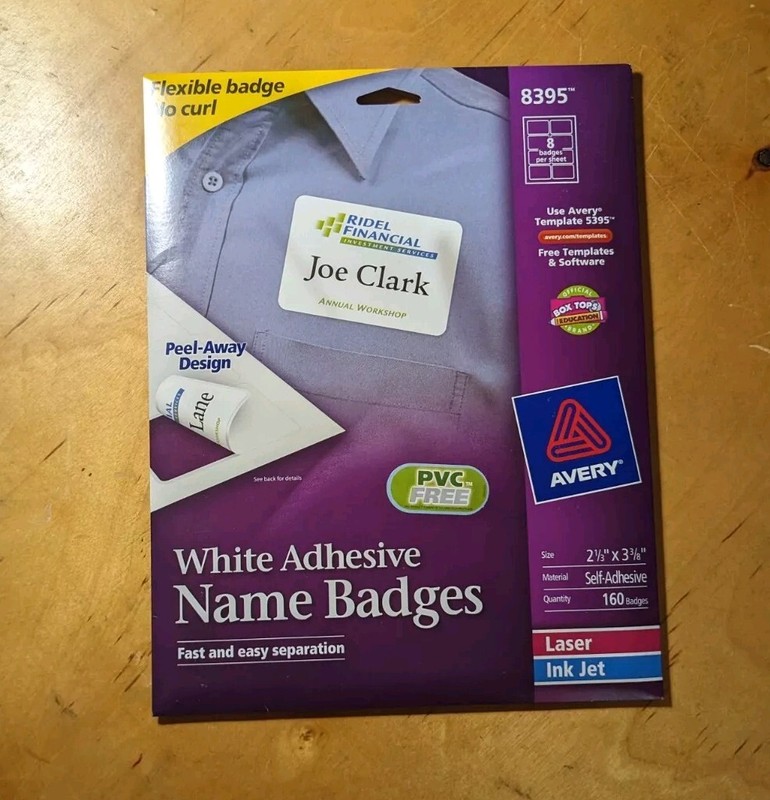Avery 8395 3.38 in. x 2.33 in. Flexible Name Badge Labels – White (160/Pack) New