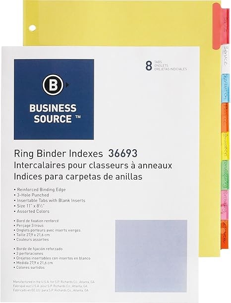 Insertable Tab Ring Binder Indexes