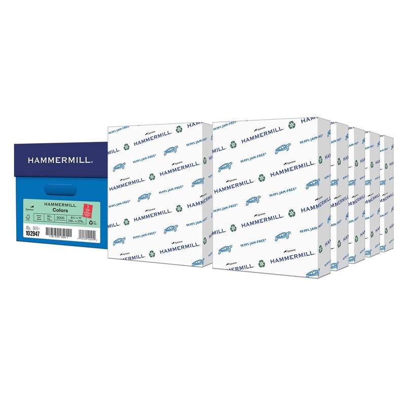 Hammermill Colored Paper, 20 lb Green Printer Paper, 3 Hole - 10 Ream (5,000 Sh